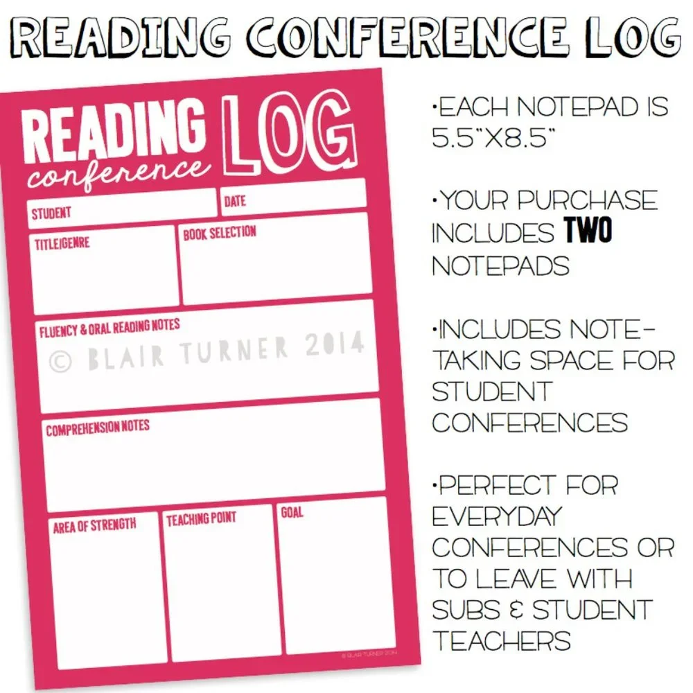 *4/$20* READING CONFERENCE LOG NOTEPADS Set of 2